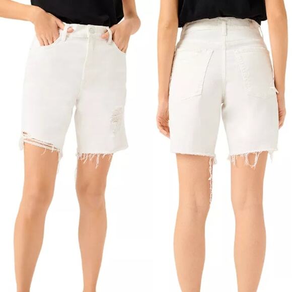 7 For All Mankind High Waisted Distressed Denim Boyfriend Short White women 29 - Picture 1 of 5